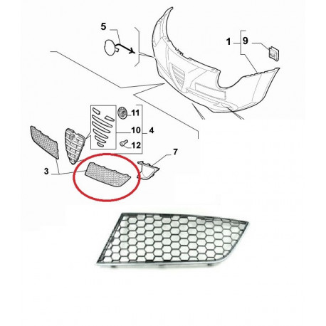 Grille in voorbumper MiTo links