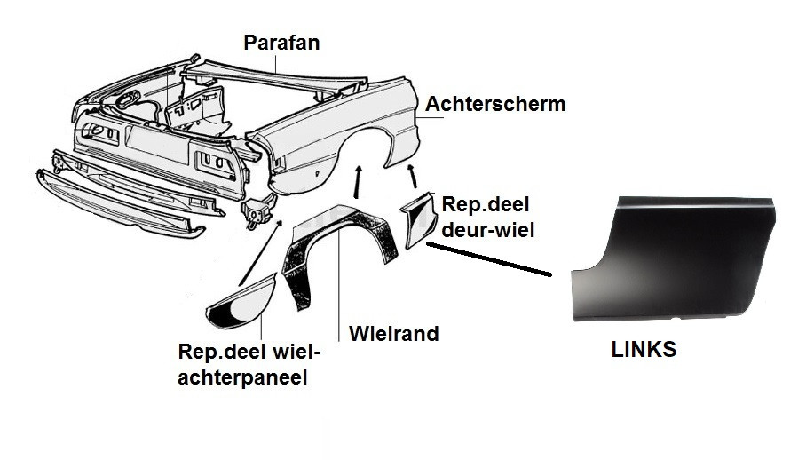 Achterscherm rep.deel Spider links voor