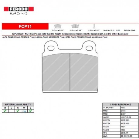 Ferodo DS 2500 remblokset voor
