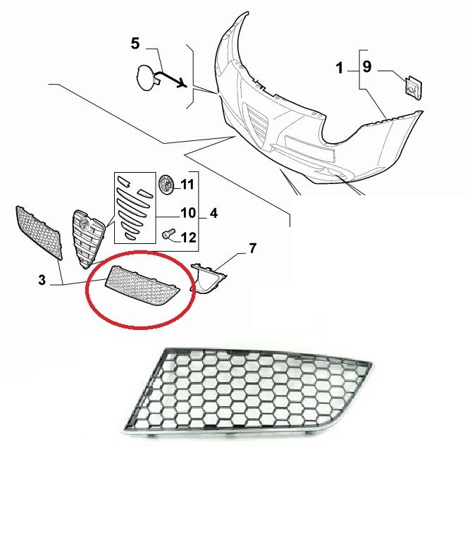 Grille in voorbumper MiTo links