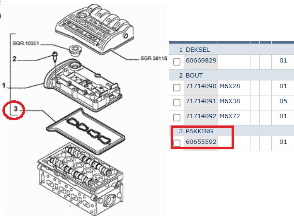 Klepdekselpakking TS 16V