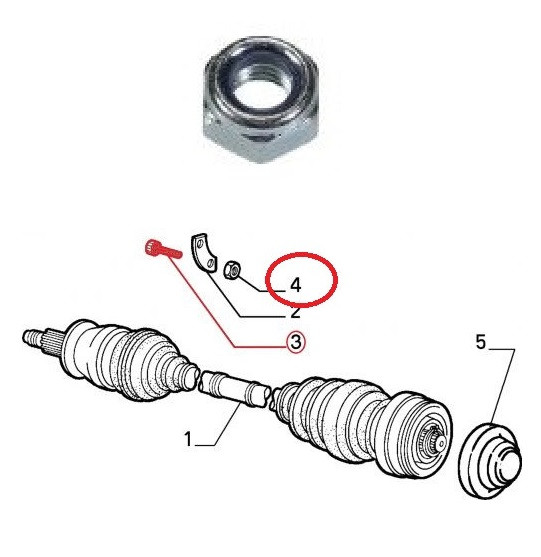 Moer aandrijfasbout TS 16V