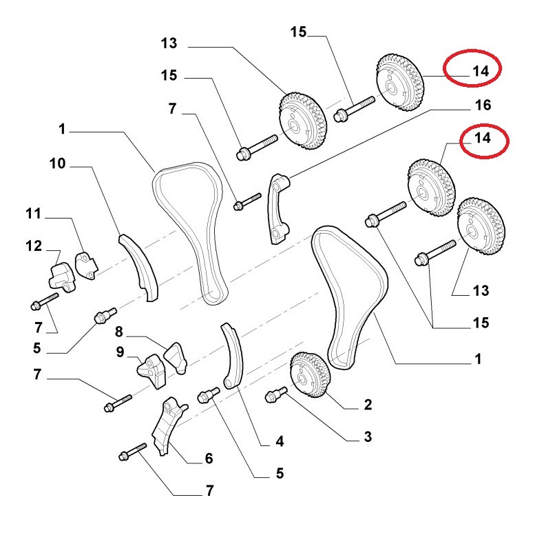 Nokkenas tandwiel 159 V6