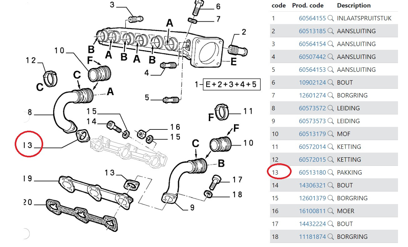 Pakking inlaatbuis V6 12V