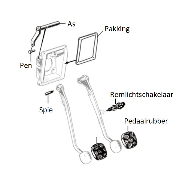 Pakking pedaalbak hangende ped.